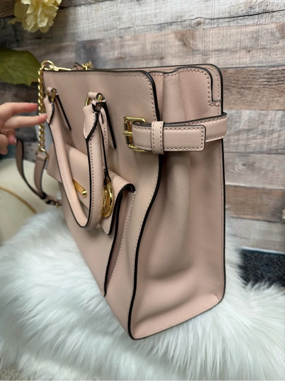 Michael Kors Pink Saffiano Leather Quinn Satchel w/Gold